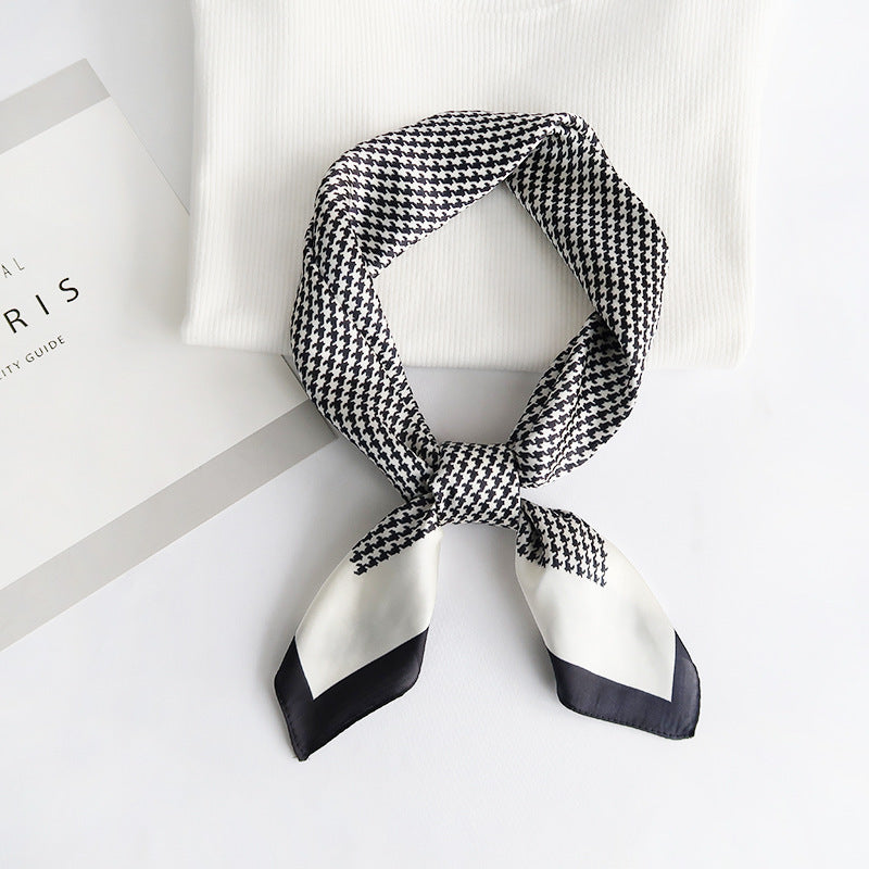 Houndstooth Print Silk Scarf