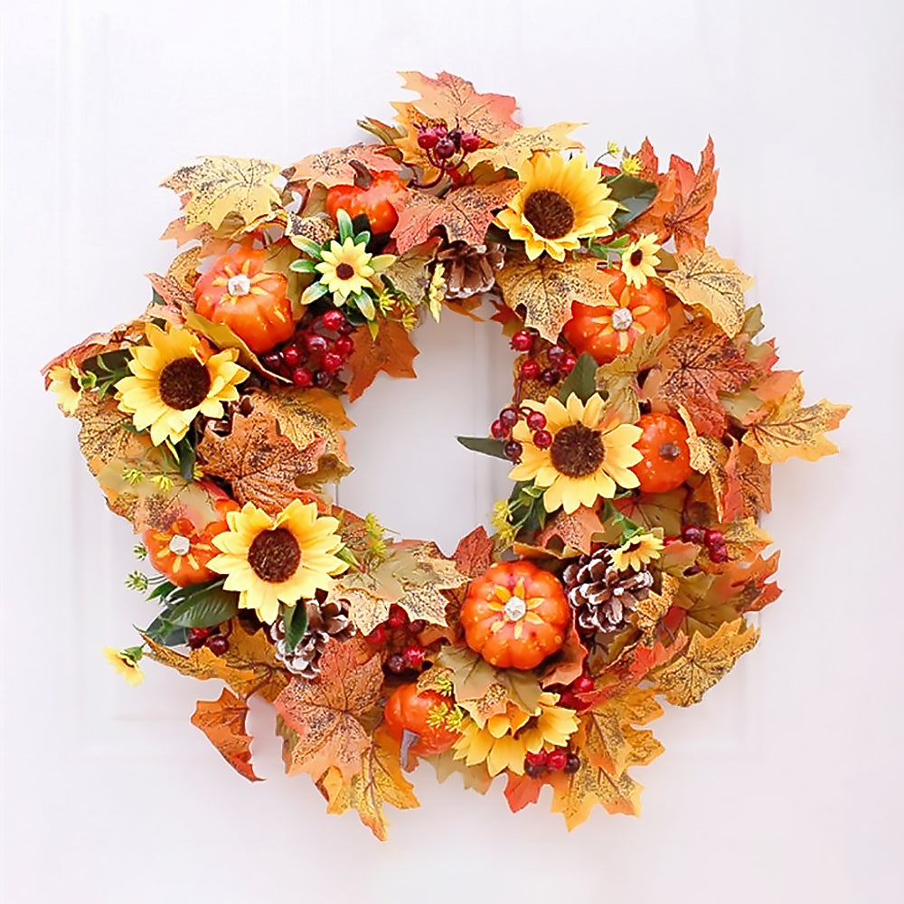 Thanksgiving Frosted Leaf Pumpkin Garland with Berries and Pinecones-4