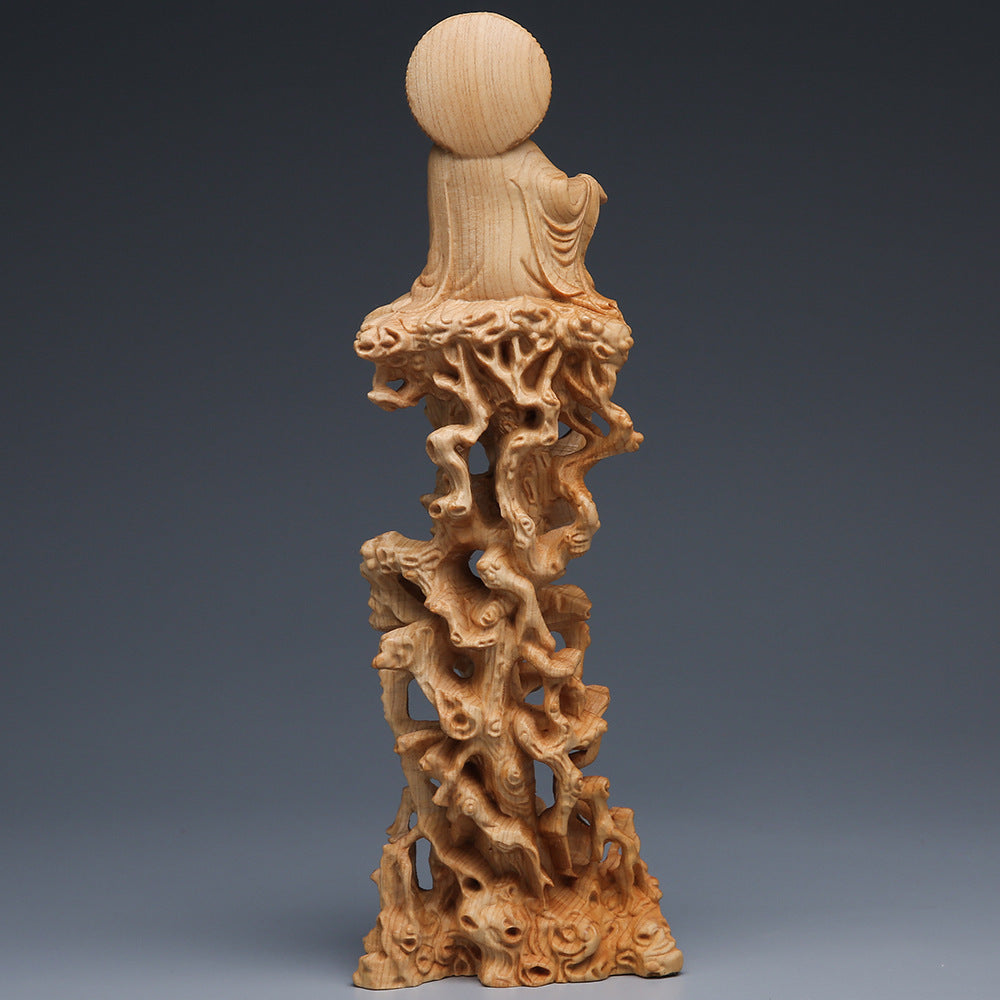 Sitzende Baumrebe Guanyin Buddha Statue Ornamente Holzhandwerk