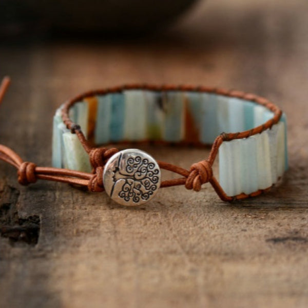 Hand-woven bracelet Stone beaded bracelet leather rope winding bracelet Natural stone bracelet
