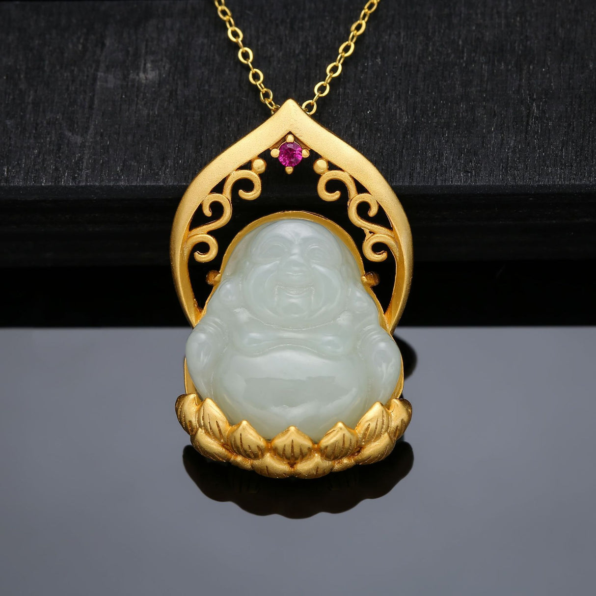 Altes französischer Silber S925 Gold Eingelegtes Hetian Jade Anhänger