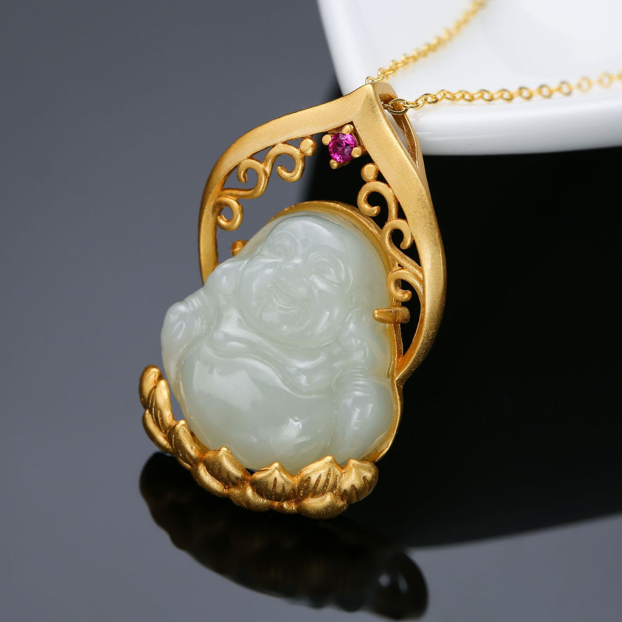 Altes französischer Silber S925 Gold Eingelegtes Hetian Jade Anhänger