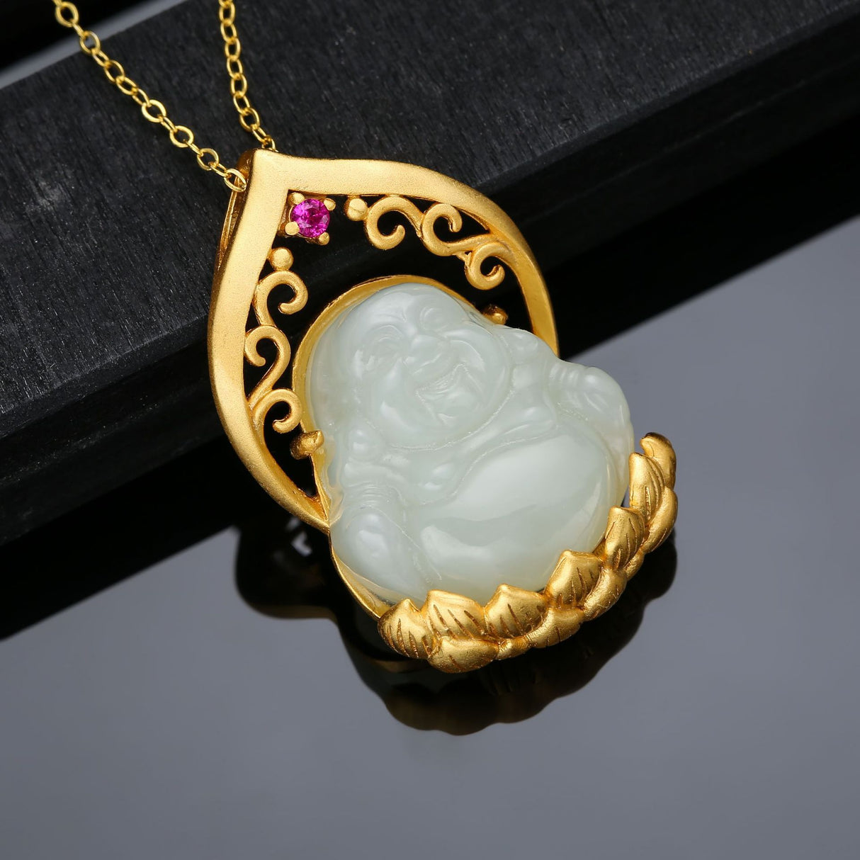 Altes französischer Silber S925 Gold Eingelegtes Hetian Jade Anhänger
