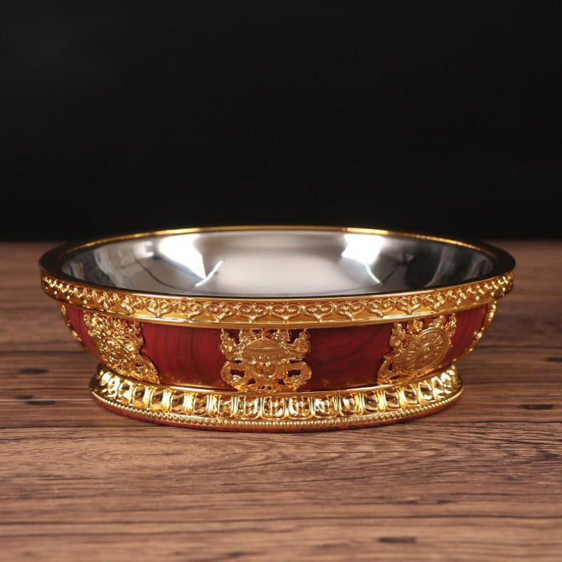 Tibetaner buddhistischer Obst Tribute mit Edelstahl -Innenauskleidung für Buddha