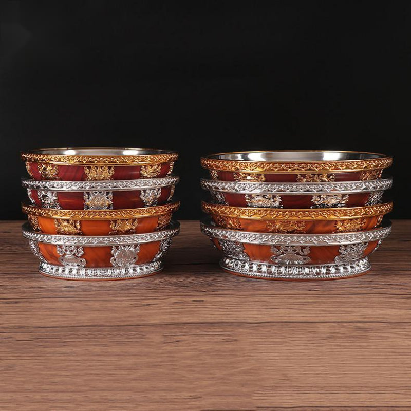 Tibetaner buddhistischer Obst Tribute mit Edelstahl -Innenauskleidung für Buddha