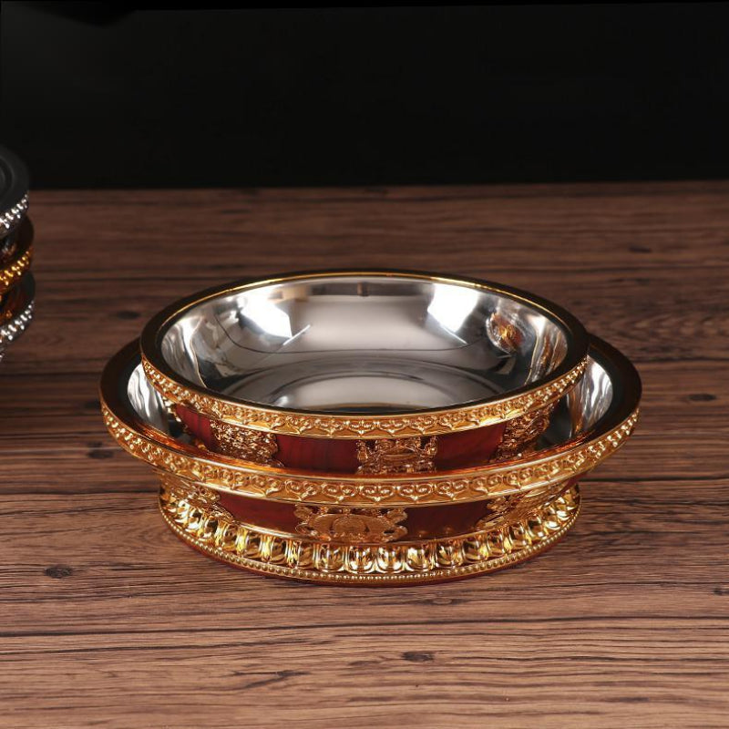 Tibetaner buddhistischer Obst Tribute mit Edelstahl -Innenauskleidung für Buddha