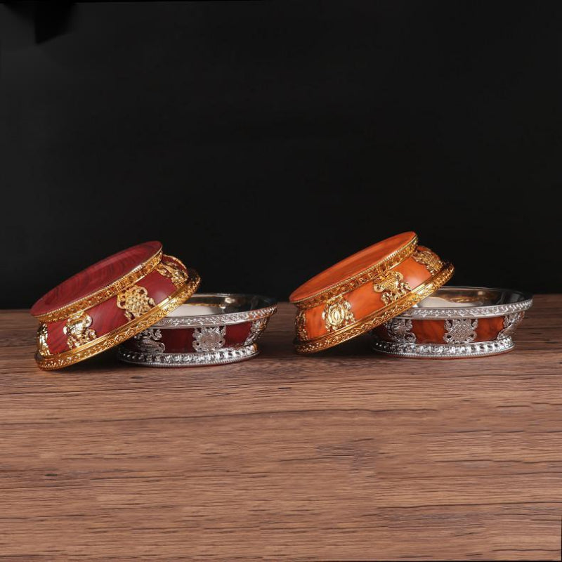 Tibetaner buddhistischer Obst Tribute mit Edelstahl -Innenauskleidung für Buddha