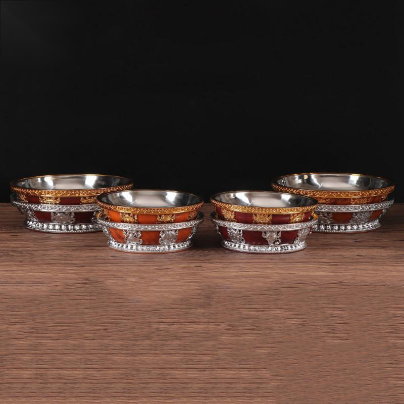 Tibetaner buddhistischer Obst Tribute mit Edelstahl -Innenauskleidung für Buddha