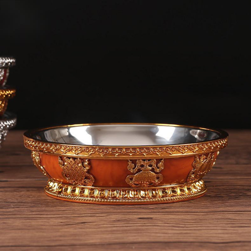 Tibetaner buddhistischer Obst Tribute mit Edelstahl -Innenauskleidung für Buddha