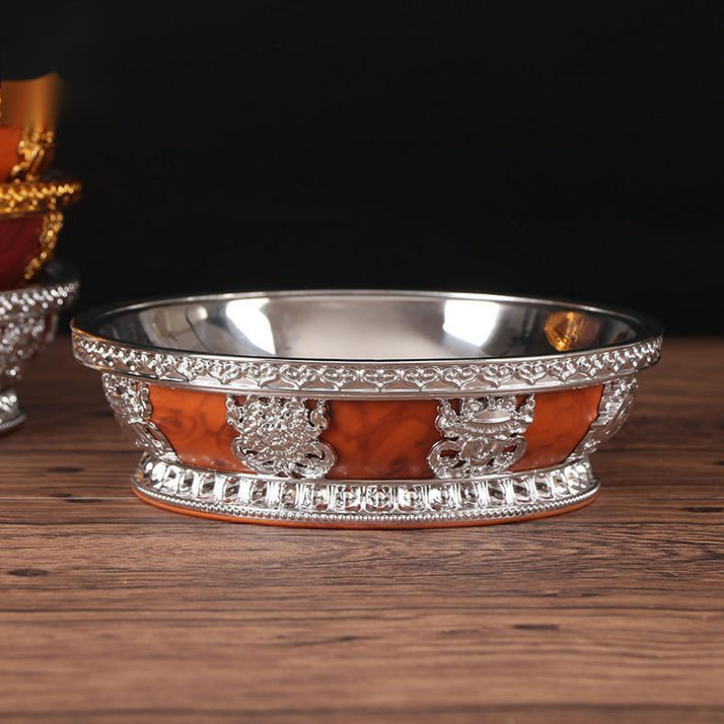 Tibetaner buddhistischer Obst Tribute mit Edelstahl -Innenauskleidung für Buddha