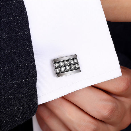Hochwertige französische Hemdmanschettenknöpfe Gun Black Diamond Fine Cufflinks