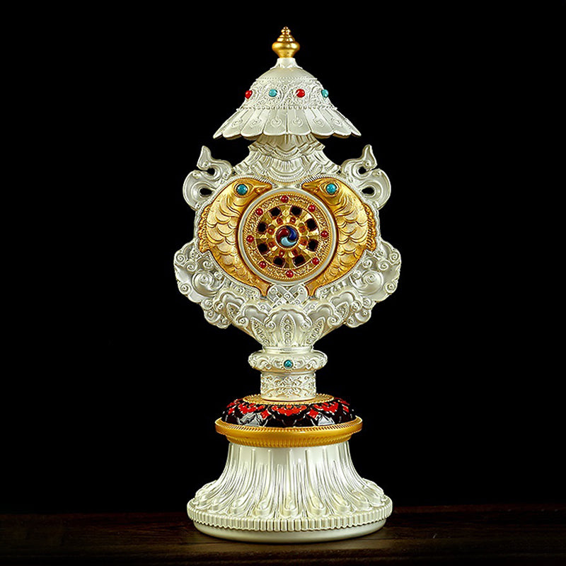 Eight Auspicious Ornaments in Front of Buddha