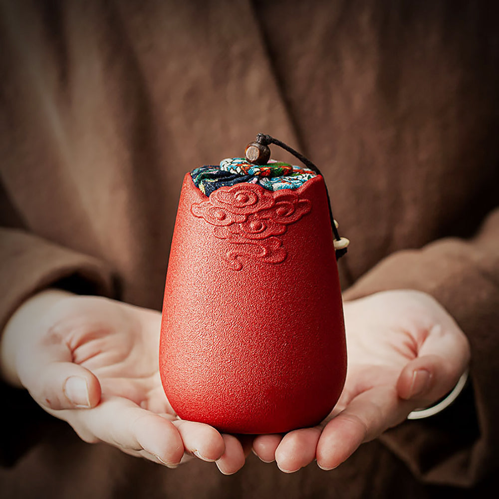 Stoneware Tea Caddy Retro Chinese Ceramic Tea Storage Jar-2