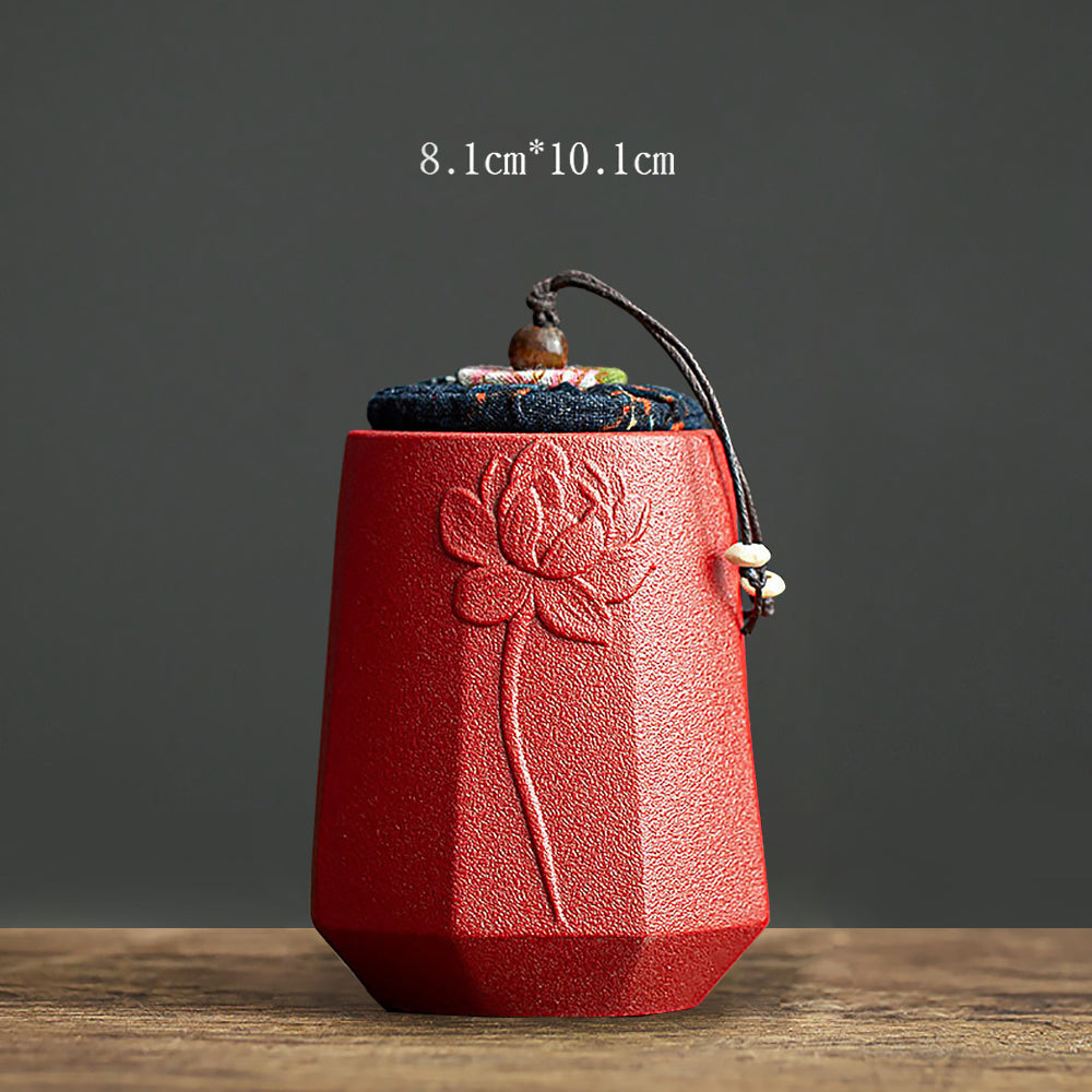 Stoneware Tea Caddy Retro Chinese Ceramic Tea Storage Jar-11
