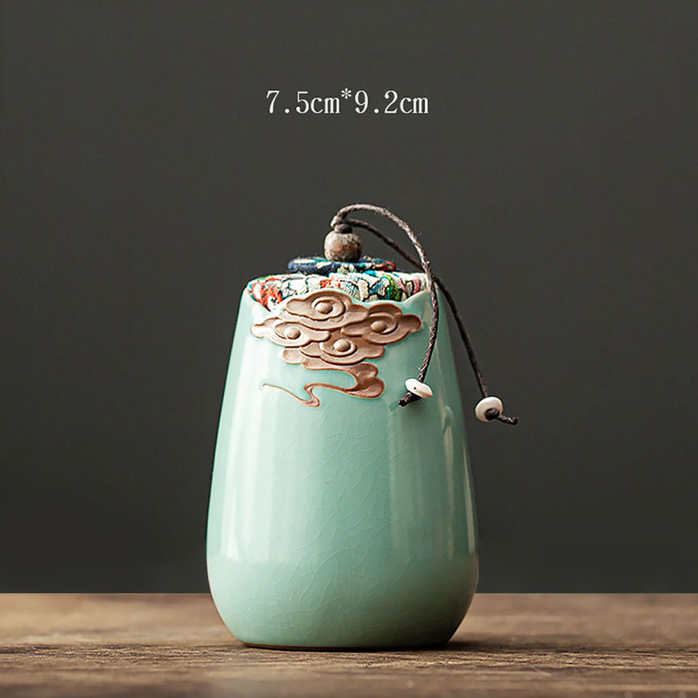 Stoneware Tea Caddy Retro Chinese Ceramic Tea Storage Jar-5