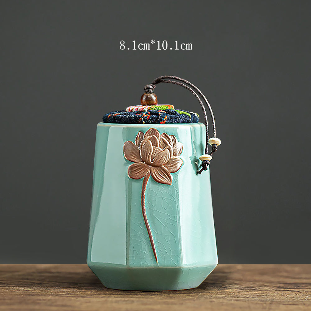 Stoneware Tea Caddy Retro Chinese Ceramic Tea Storage Jar-10