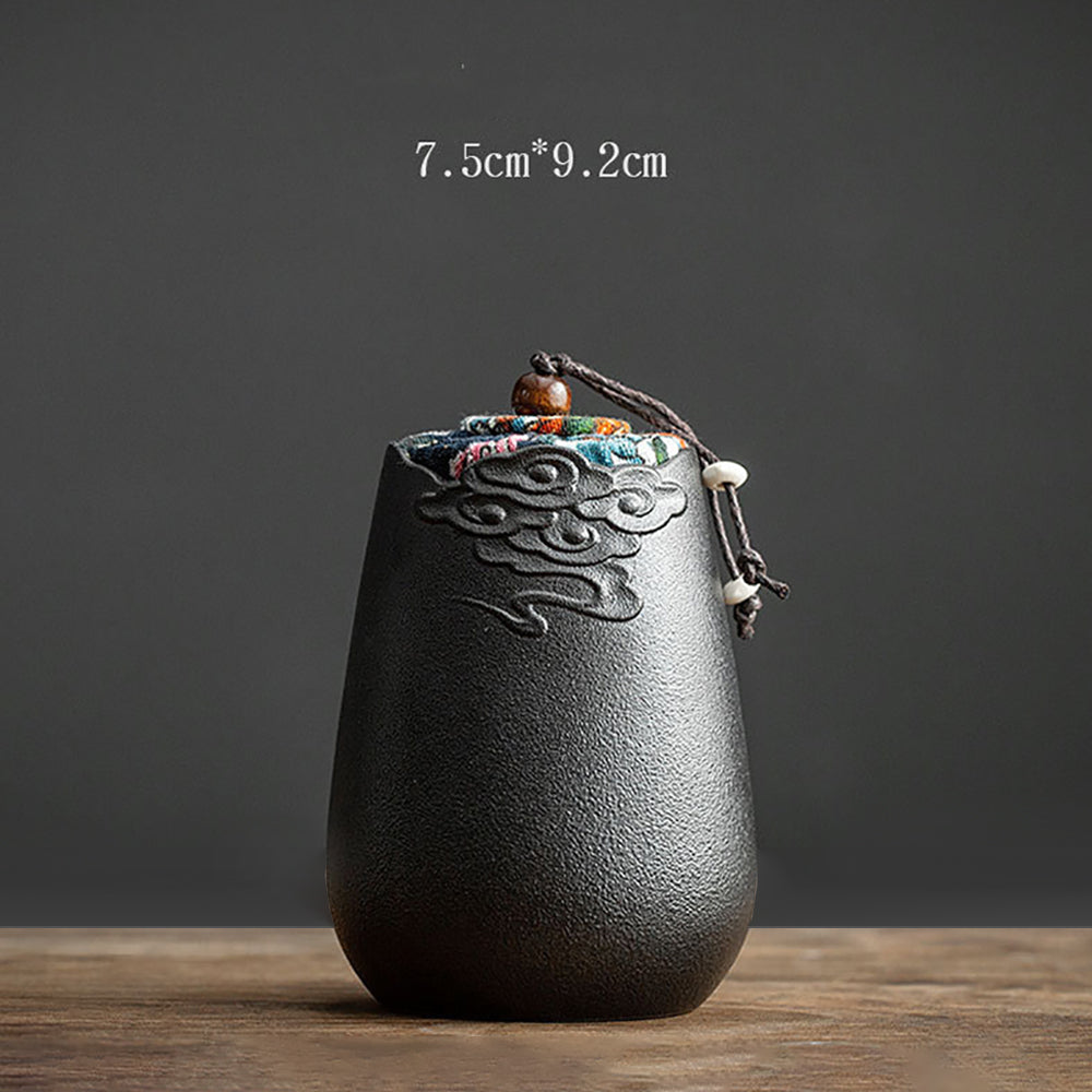 Stoneware Tea Caddy Retro Chinese Ceramic Tea Storage Jar-4