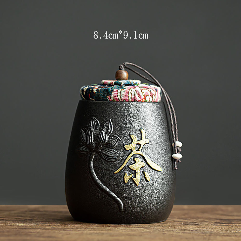 Stoneware Tea Caddy Retro Chinese Ceramic Tea Storage Jar-6