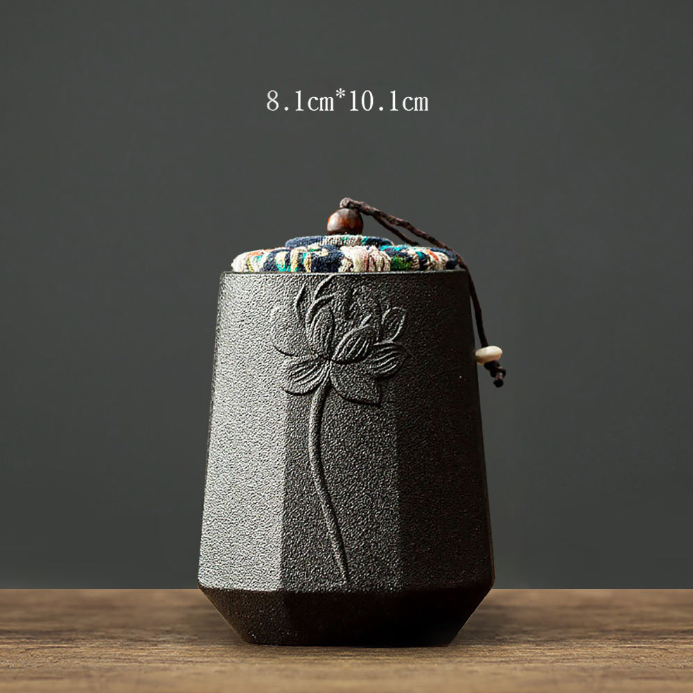 Stoneware Tea Caddy Retro Chinese Ceramic Tea Storage Jar-9