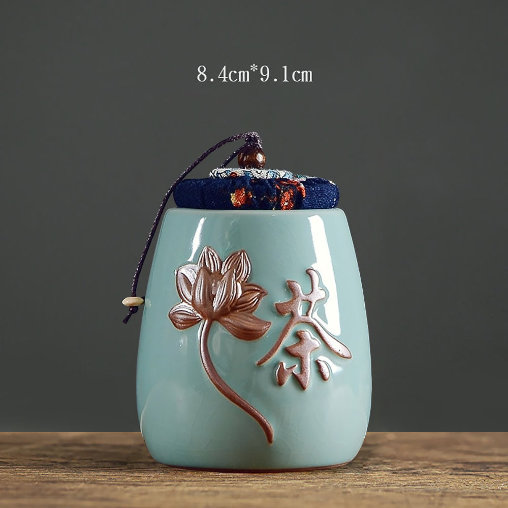Stoneware Tea Caddy Retro Chinese Ceramic Tea Storage Jar-7