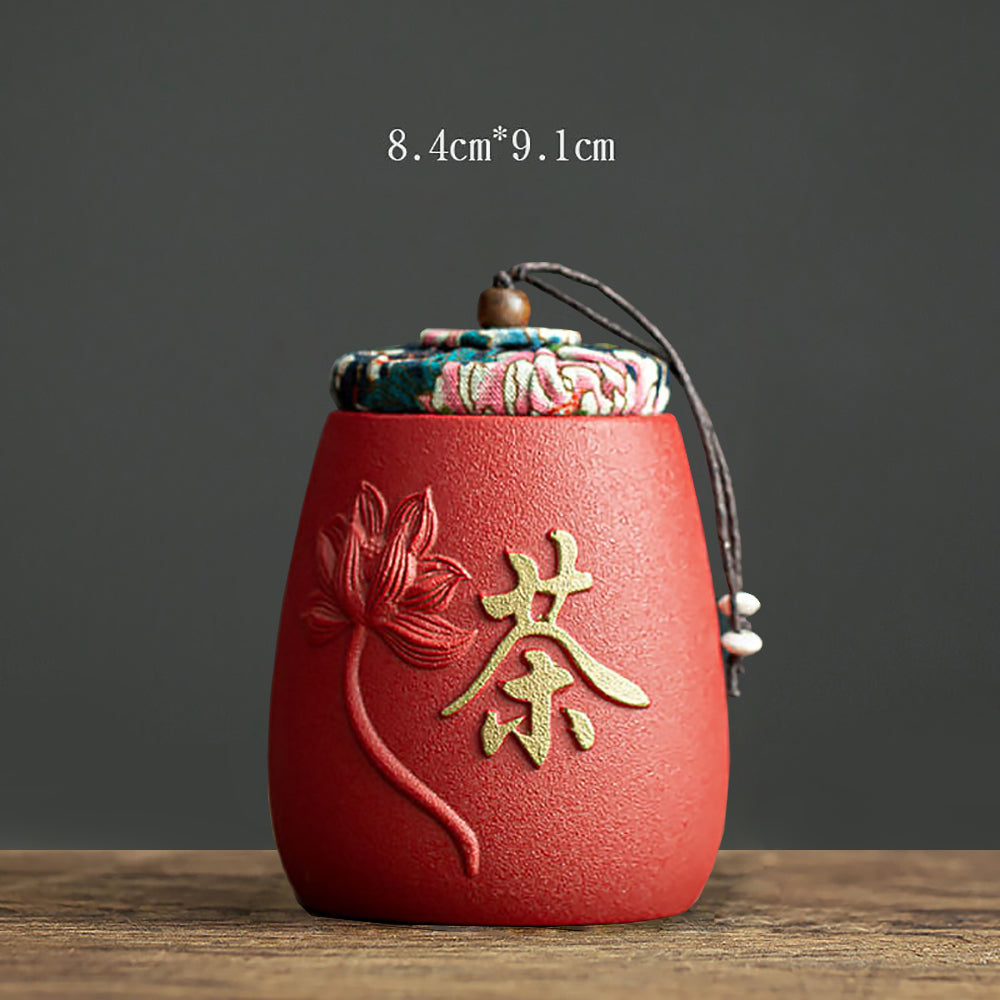 Stoneware Tea Caddy Retro Chinese Ceramic Tea Storage Jar-8
