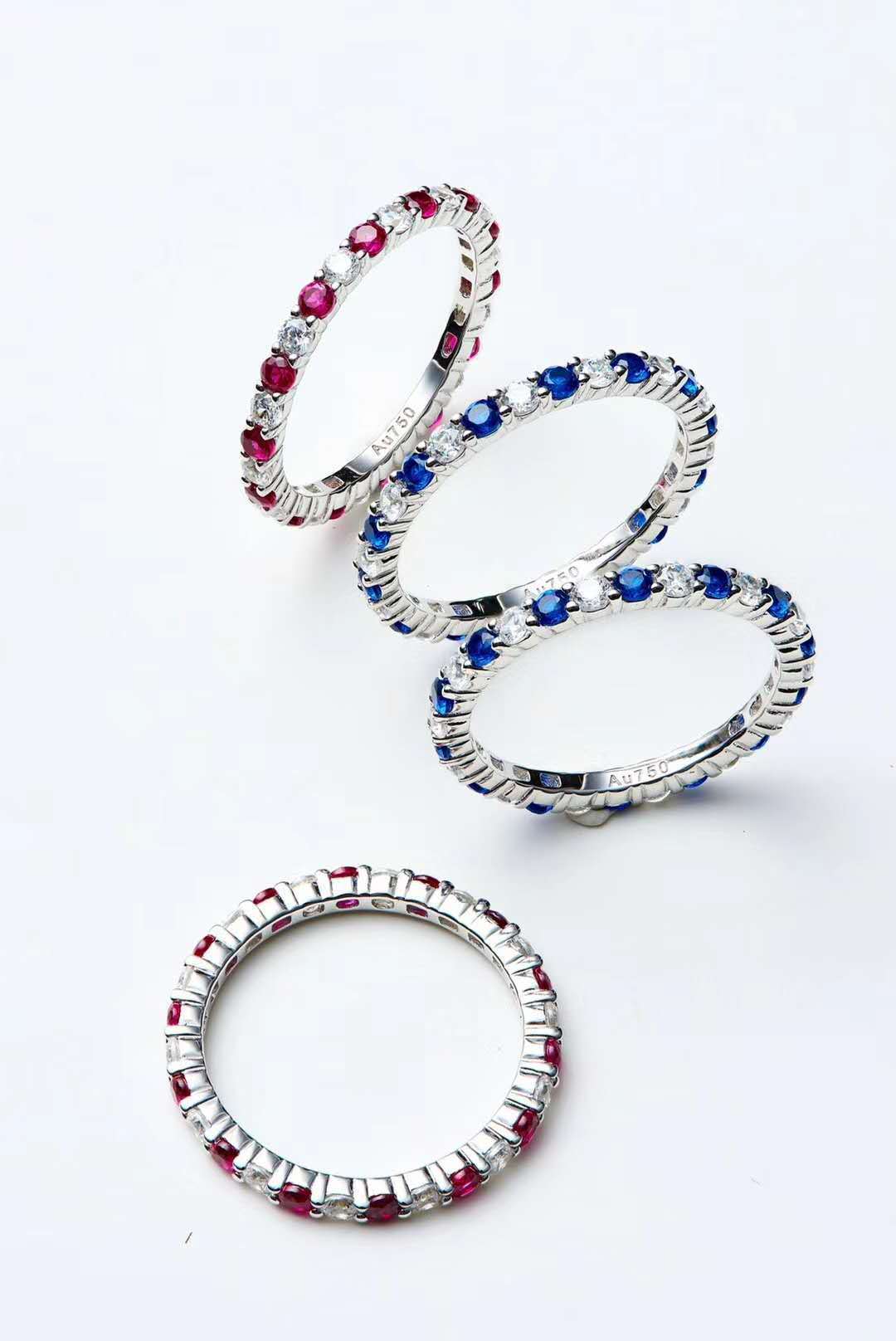 Importiert 5A High Carbon Diamant natürlicher roter Saphirreihe Diamant Vice Ring Diamond Ring 925 Silber plattiert Platinstapelring