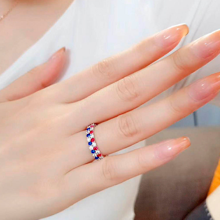 Importiert 5A High Carbon Diamant natürlicher roter Saphirreihe Diamant Vice Ring Diamond Ring 925 Silber plattiert Platinstapelring