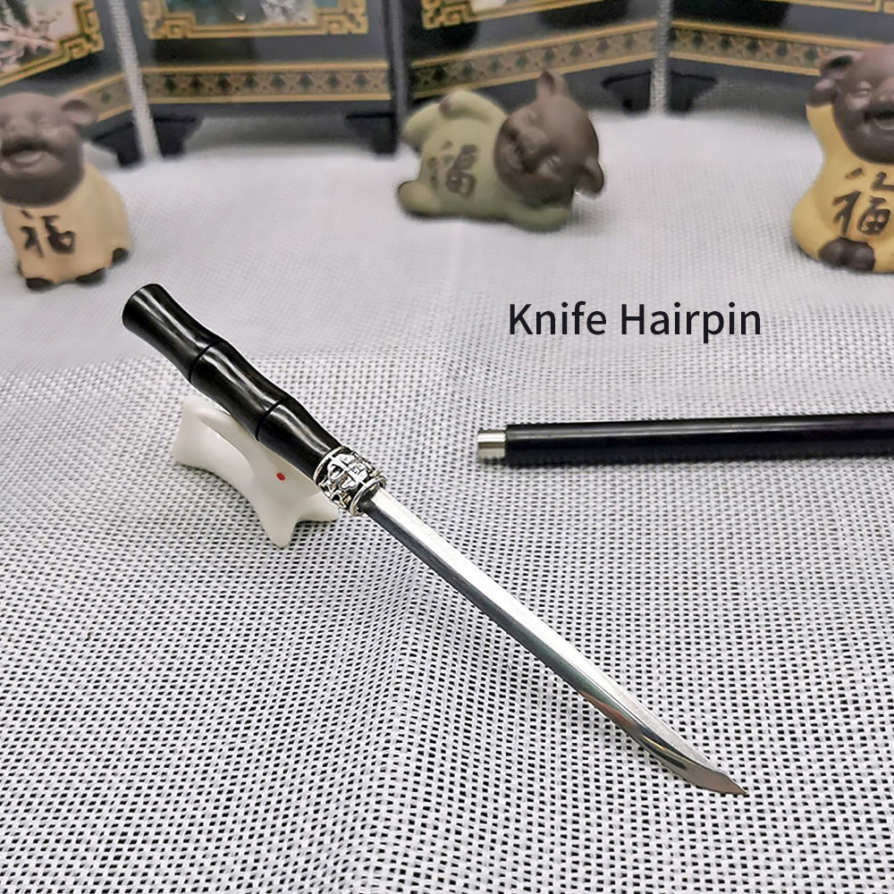Ancient Chinese Hair Decoration Knife Hidden Sword Ebony Hairpin-2