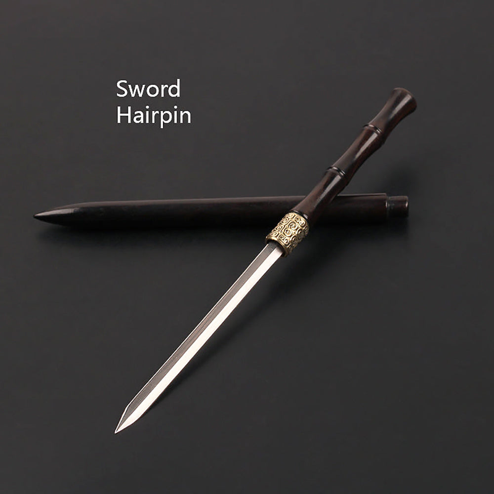 Ancient Chinese Hair Decoration Knife Hidden Sword Ebony Hairpin-1