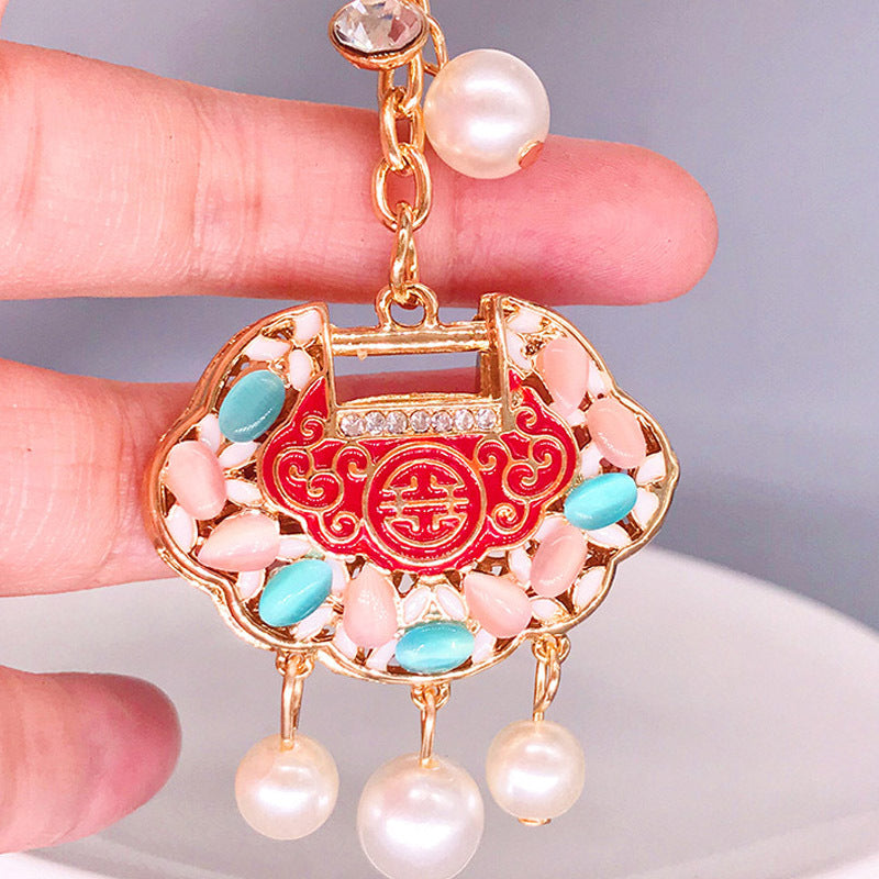 Creative Crystal Long Life Lock Cute Keychain Car Bag Pendant