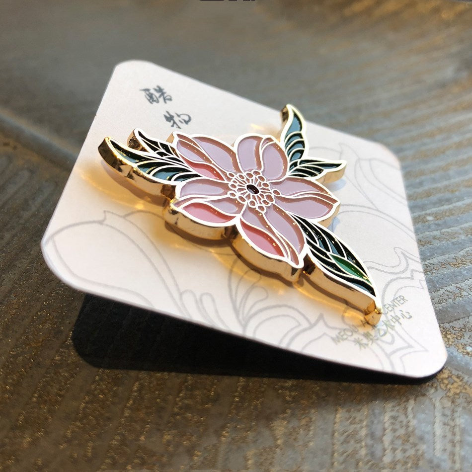Paar Brosche süße chinesische Stil emaillierte Pfingstrose Blumenbrosche