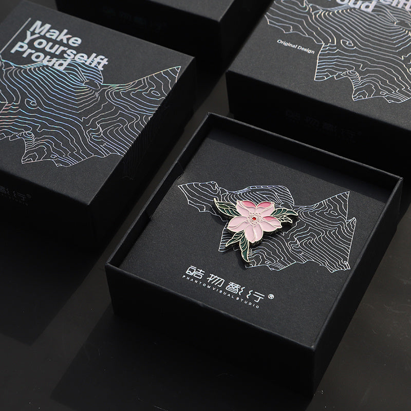 Paar Brosche süße chinesische Stil emaillierte Pfingstrose Blumenbrosche