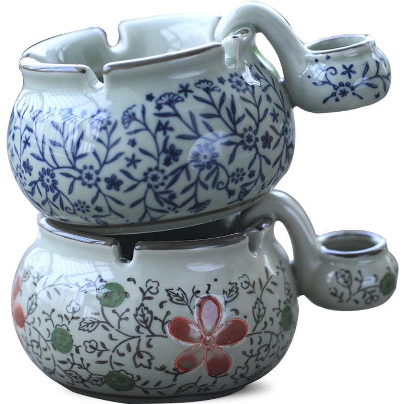 Qixi unterglaze handbemaltblau und weißer Keramik-Aschenbecher