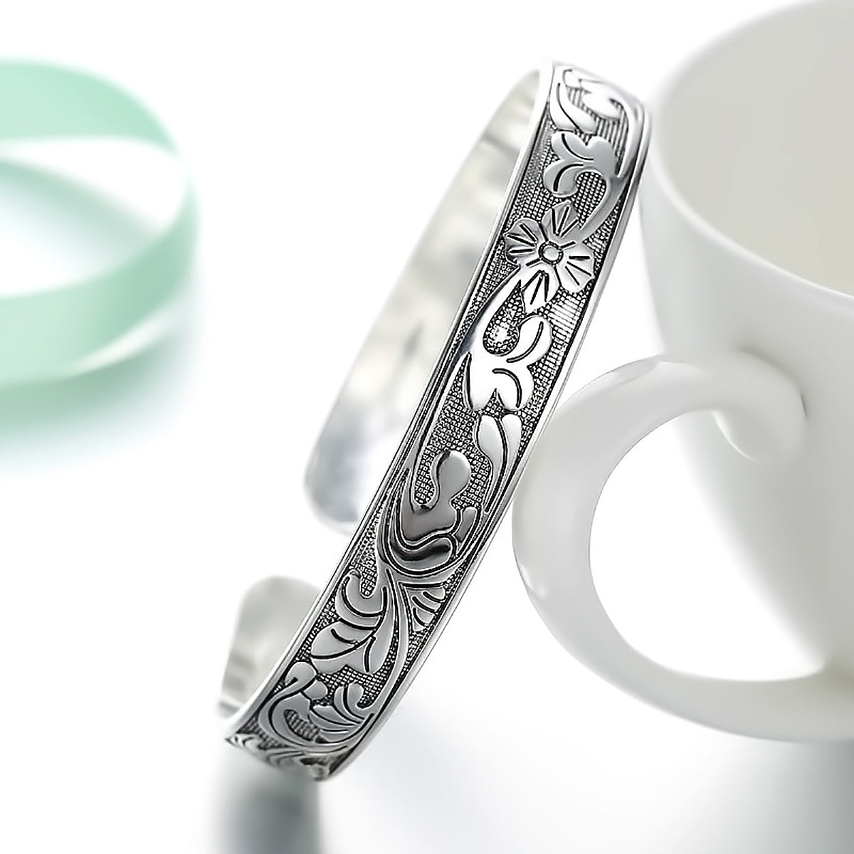 Silver Plum Blossom Vine Bangle for Women-2