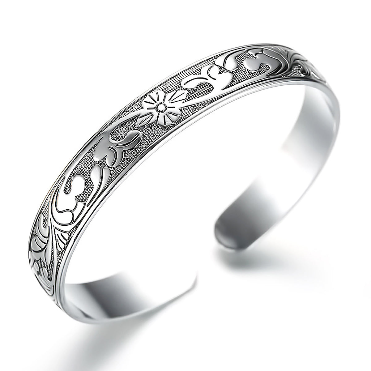 Silver Plum Blossom Vine Bangle for Women-4