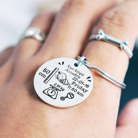Personalisierte benutzerdefinierte Neugeborenen Baby Gedenk Geburt Karte Edelstahl Schlüsselanhänger
