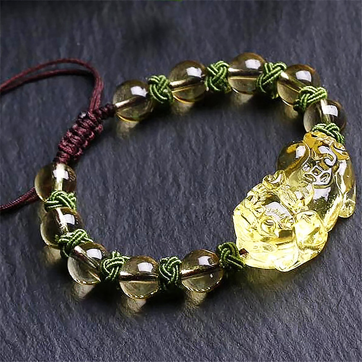 Pixiu Citrine Bead Bracelet Natural Wealth Symbol Jewelry-2