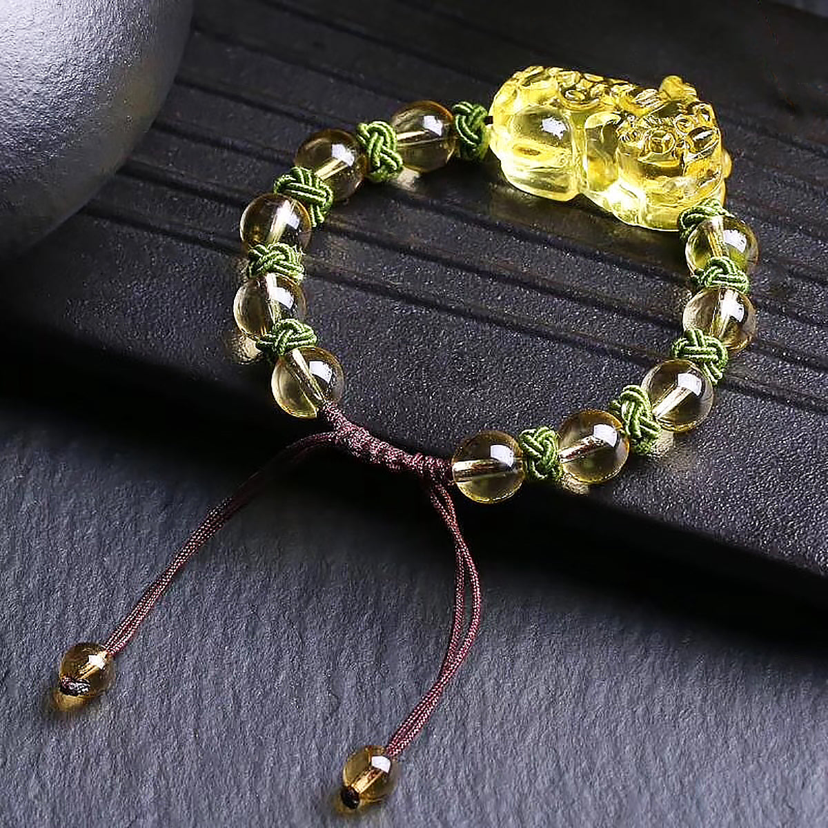 Pixiu Citrine Bead Bracelet Natural Wealth Symbol Jewelry-1