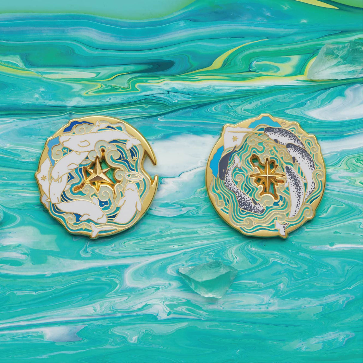 Beluga Narwal Designer Original Brosche Whale Abzeichen Ehepaar Luminöser Schmuck