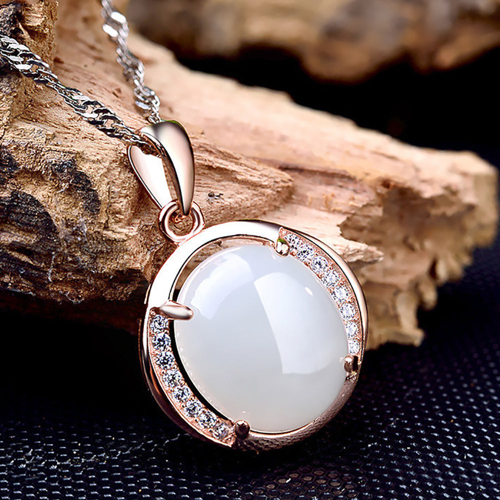 Leaf-Shaped Jade Pendant Necklace in S925 Silver-1