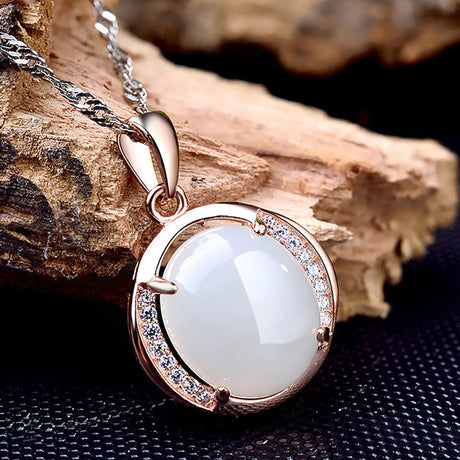 Leaf-Shaped Jade Pendant Necklace in S925 Silver-1