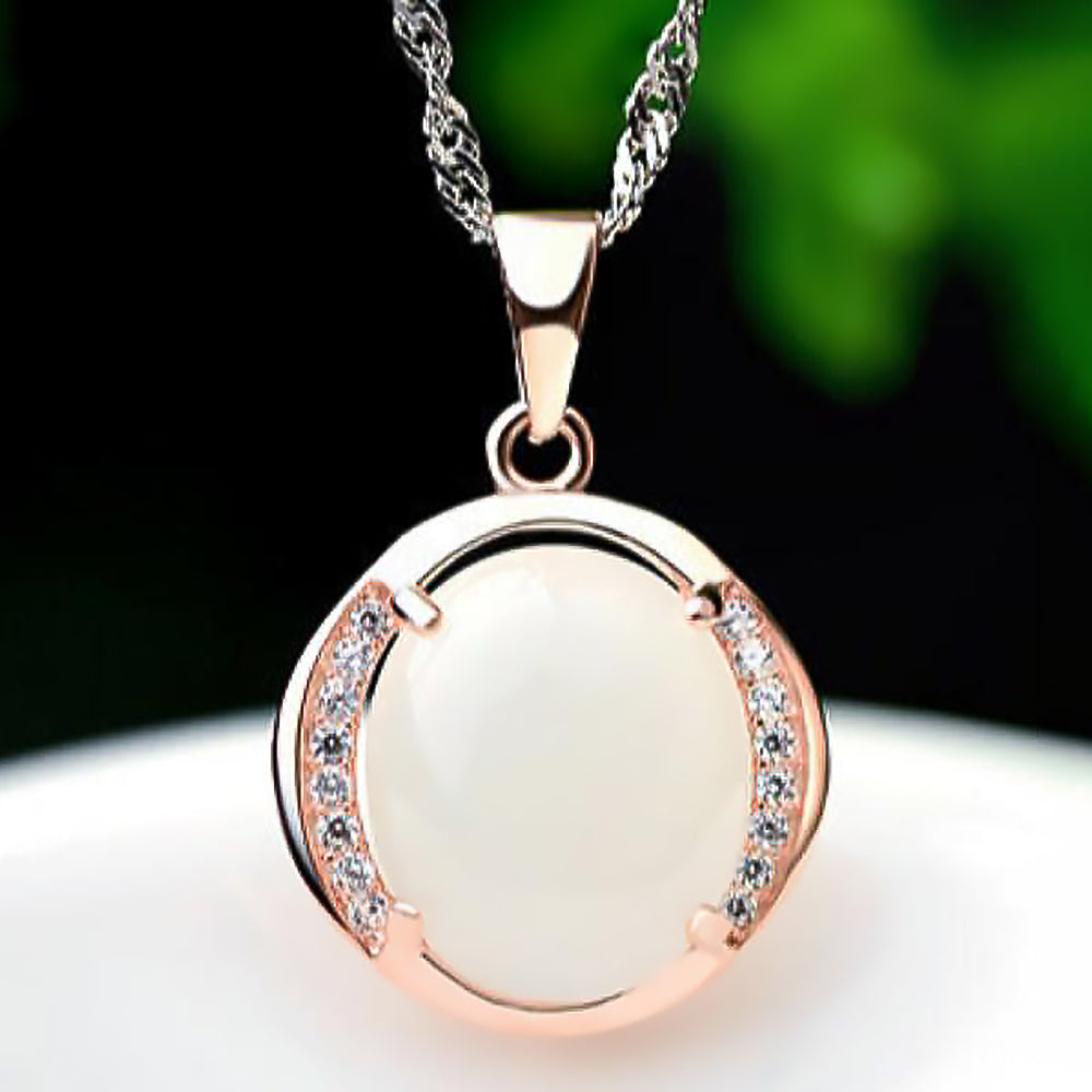 Leaf-Shaped Jade Pendant Necklace in S925 Silver-3