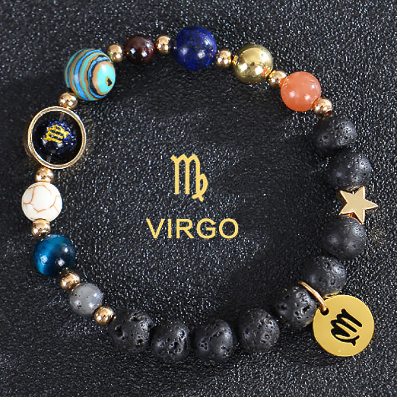 Twelve Constellations Zodiac Bracelet – Natural Stone & Planet Beads-39