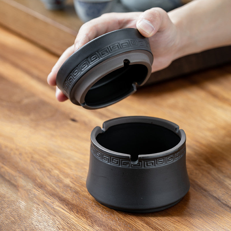 Vintage Chinesische Dual -Zweck -Breite Mund Hui Zi Muster Design Aschenbecher