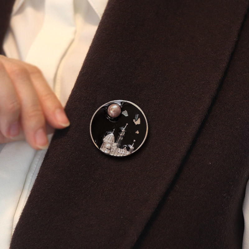 Mode Vintage Florence Perle Emaille Brosche