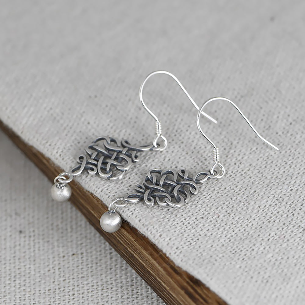 Chinese Knot Silver Earrings Vintage Style Jewelry Gift for Women-5