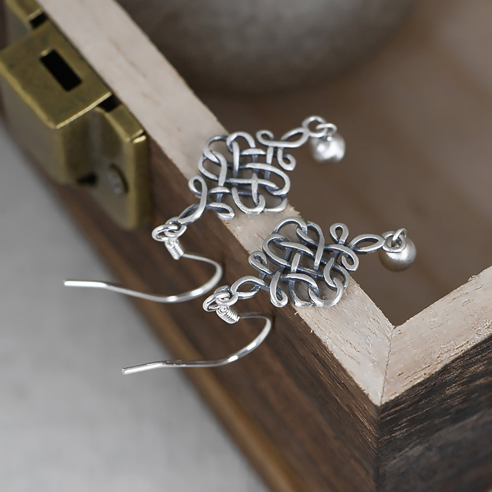 Chinese Knot Silver Earrings Vintage Style Jewelry Gift for Women-3