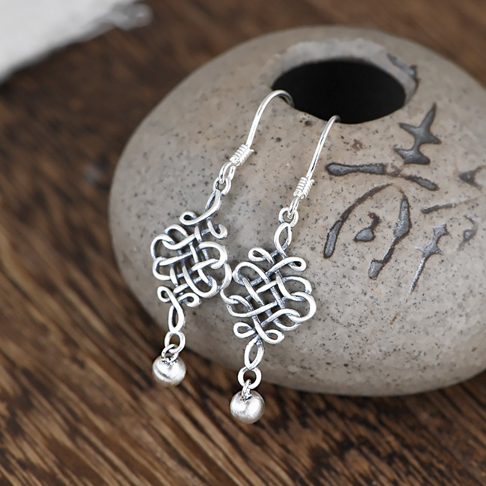 Chinese Knot Silver Earrings Vintage Style Jewelry Gift for Women-1