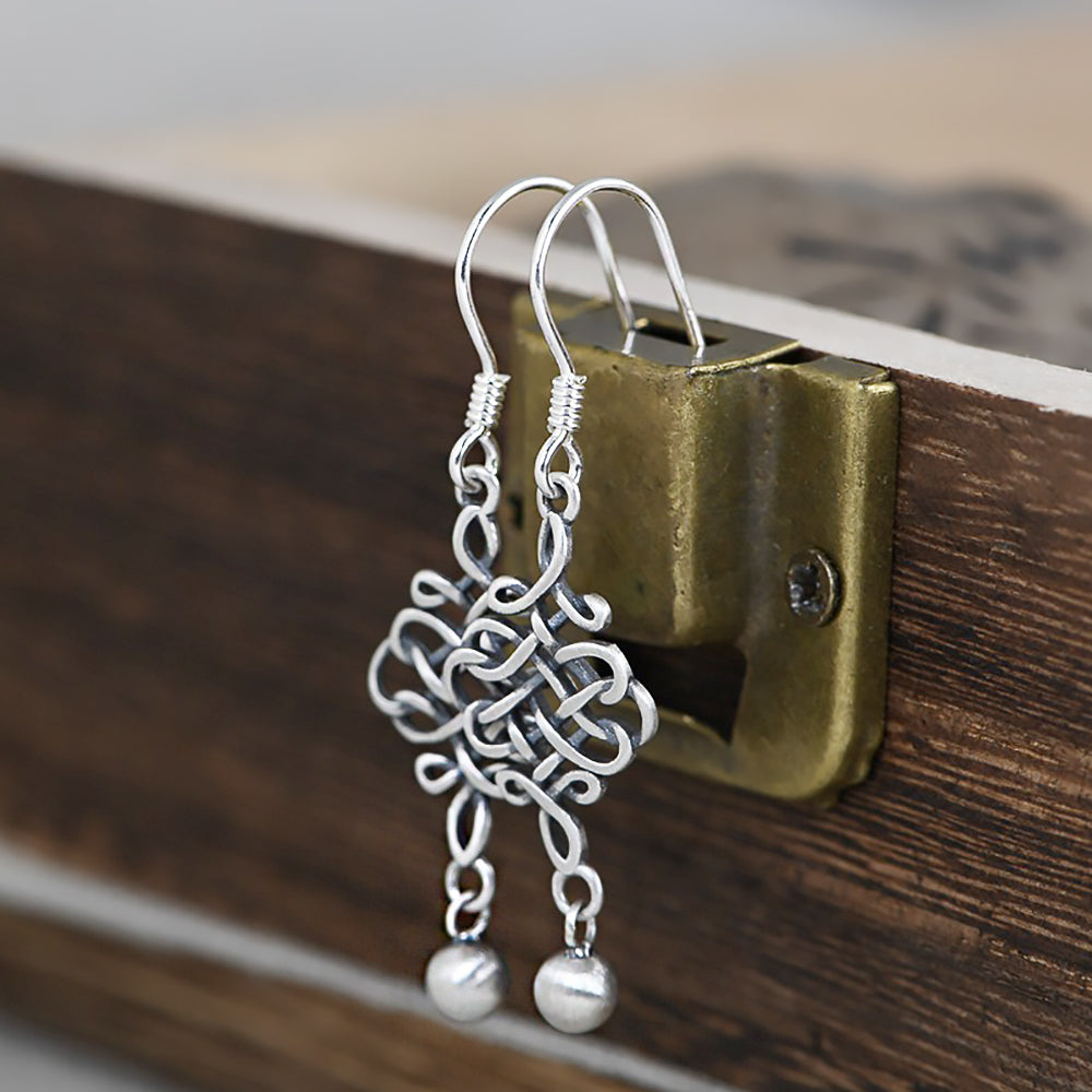 Chinese Knot Silver Earrings Vintage Style Jewelry Gift for Women-2
