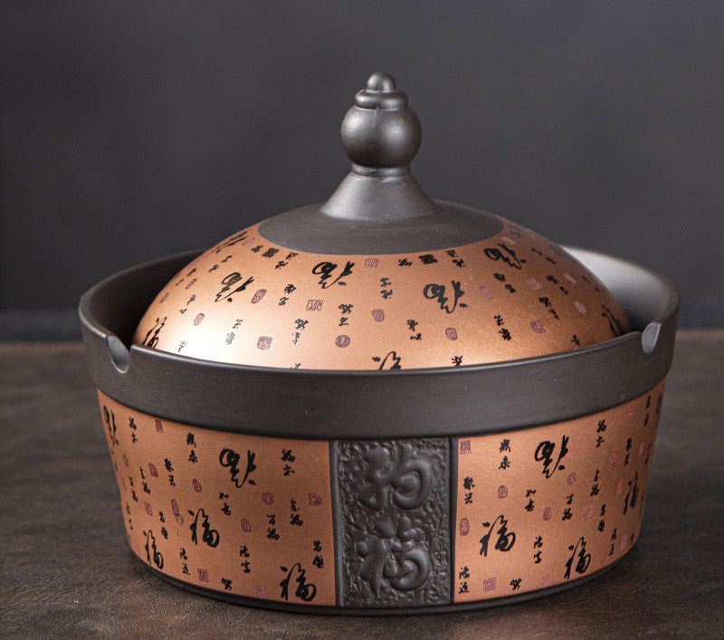 Purpur Sand Aschenbecher Kreatives Home Office Persönlichkeit Trend Wohnzimmer Chinesische Anti-Fliege-Asche-Staub-Aschenbecher mit Deckel